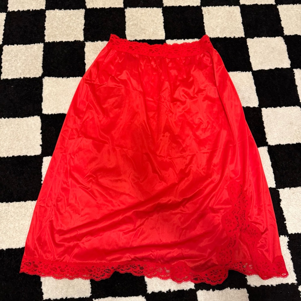 Vassarette Vintage Red A-Line Skirt with Lace Detail